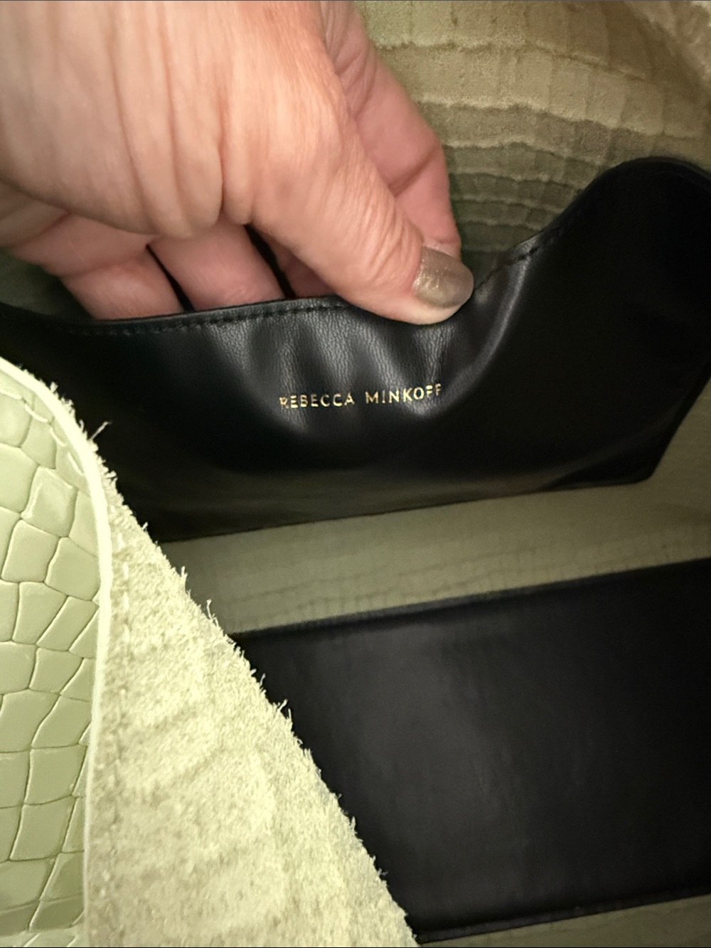 Rebecca Minkoff Megan Large Croc-Embossed Tote Bag Mint Green - Picture 8 of 9